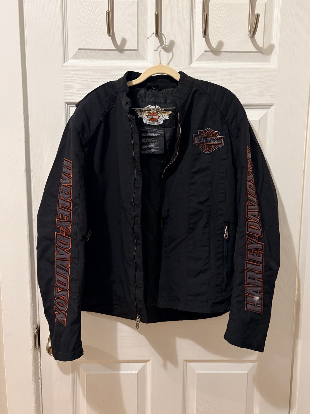 Vintage Harley Davidson Oversized Canvas Logo Embroidered Moto Jacket Sz XL